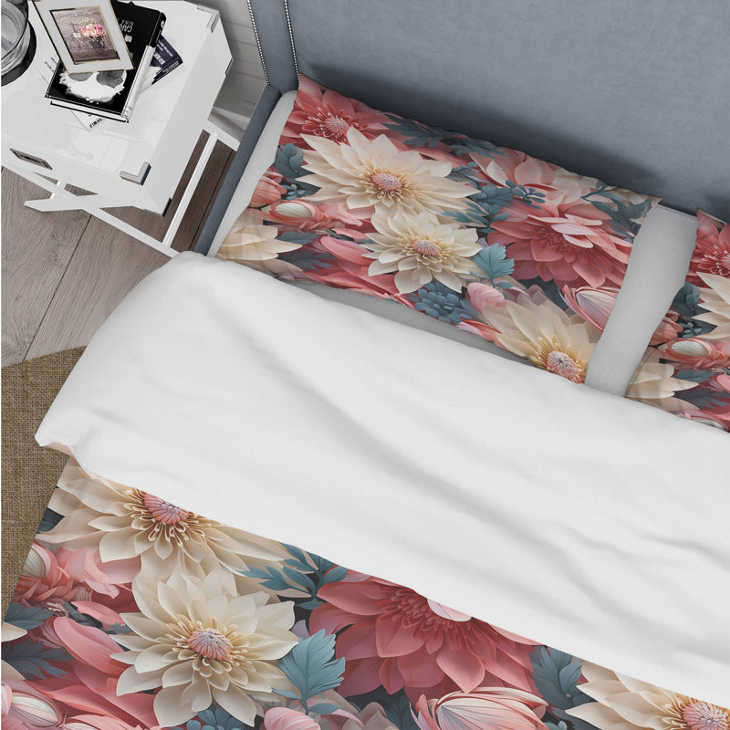 Ensemble de housse de couette à motif floral French Romance III, Housse de couette pour grand lit et 2 taies décor