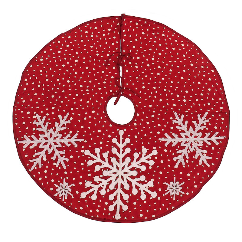 52" Red Tree Skirt with Snowflake Embroidery and White Dots