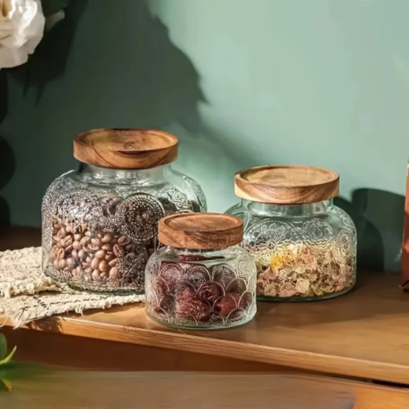 Pots en verre scellés - Rangement rétro à motif crabe pour collations et fruits séchés