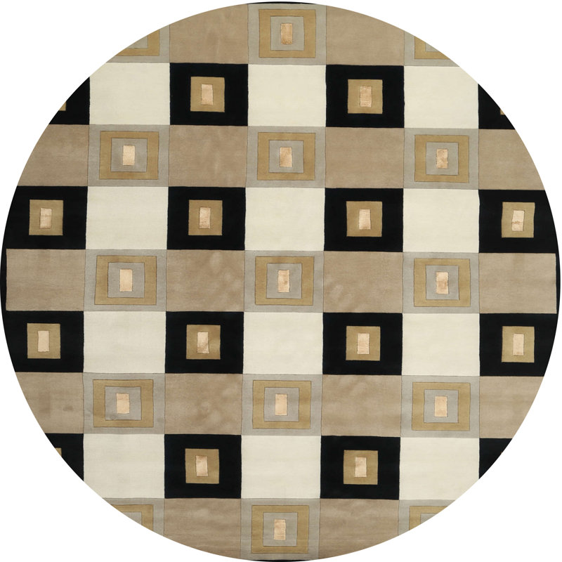 Tapis gris/vert contemporain, Rond 5 pi