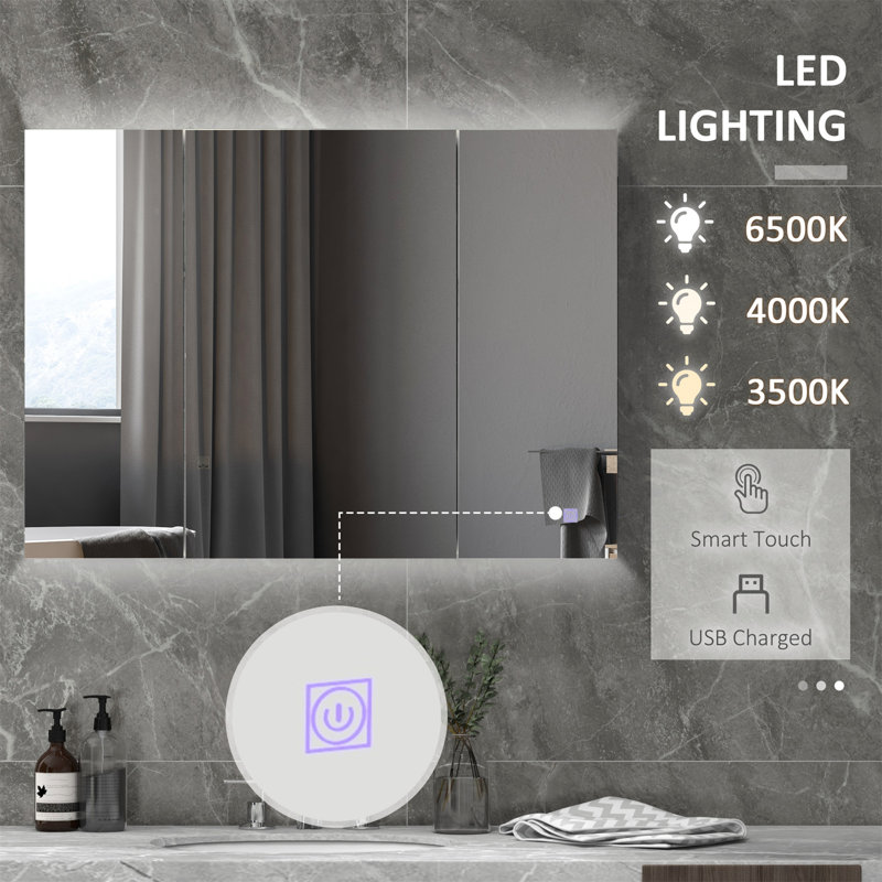 Armoire de salle de bain murale polyvalente avec miroir, éclairage DEL et tablettes réglables pour un rangement organisé