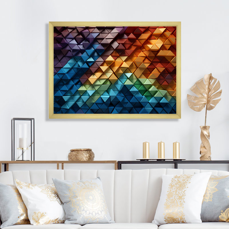 Abstrait arc-en-ciel en bois délice II, H 34 po x l 44 po x P 1,5 po, Encadrement doré