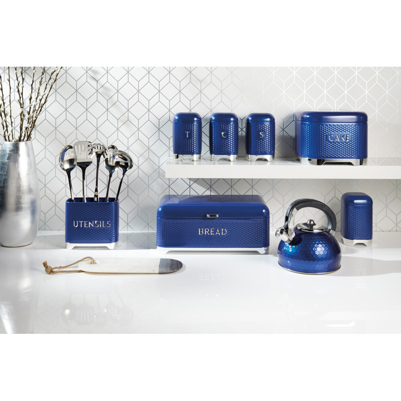 KitchenCraft Lovello 3 Piece Coffee, Tea, & Sugar Jar Set, Blue/Silver