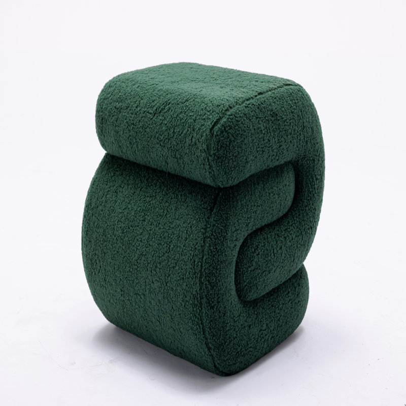 Jaszlyn S-shape Ottoman, Makeup Stool Footstool, Green Teddy