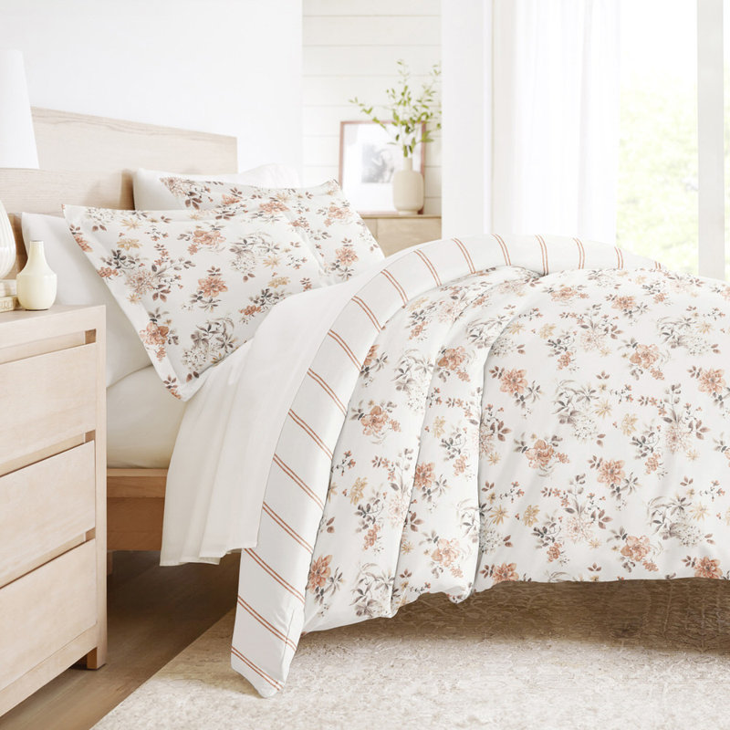 Duvet Cover Set Patterned Microfiber Ultra Soft Bedding in Sunset Garden, King Duvet Cover + 2 Standard Shams