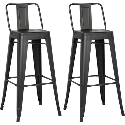 Ensemble de 2 tabourets de bar en métal noir mat 30 pouces, ensemble de 2 tabourets de comptoir à dossier en acier avec design en acier à 4 pieds