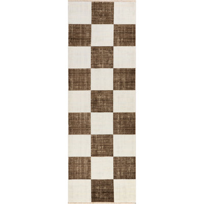 Checkerboard Fringed Area Rug
