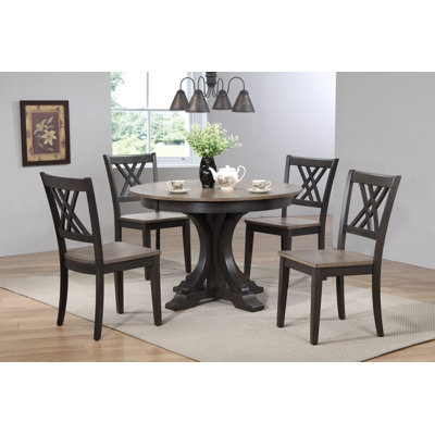 5-Piece Solid Wood Extendable Dining Set in Antique Grey-(Seats 4-6 )people With Gear Driven 18" Takeout Leaf