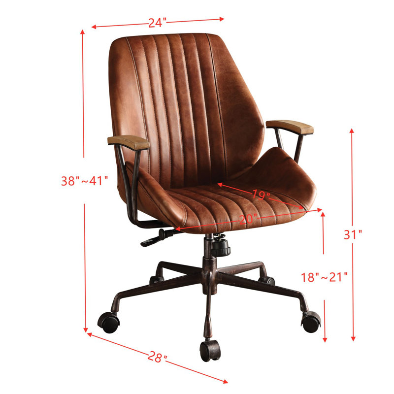 Chaise de bureau Hamilton en cuir fleur, Marron foncé