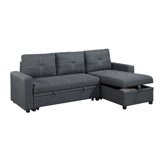 Linen-Like Fabric Upholstered Sectional With Storage Space In Charcoal