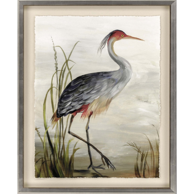 Grey Heron Silver Frame Coastal Wall Art