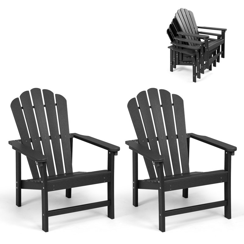 Blancheville HDPE Stacking Adirondack Chair, Black