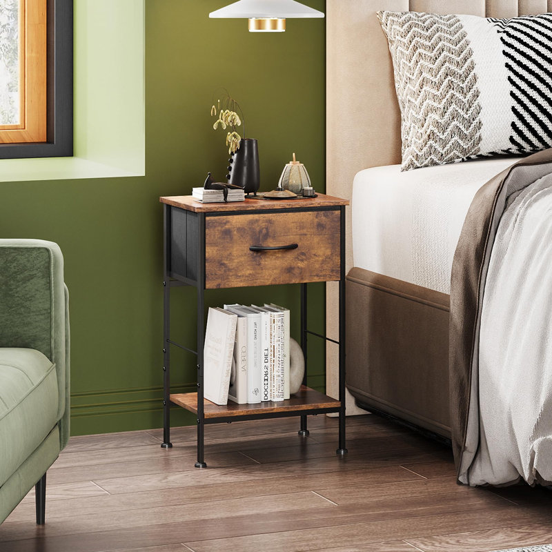 15.79'' W Metal Nightstand, Brown/Black, Set of 2