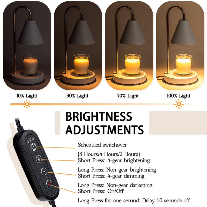 Candle Warmer Lamp with Timer, Dimmable, Adjustable Height - Electric Top Down Melting for All Jar Candles - Home Decor Wax Melter Light (Includes 2 Halogen Bulbs)