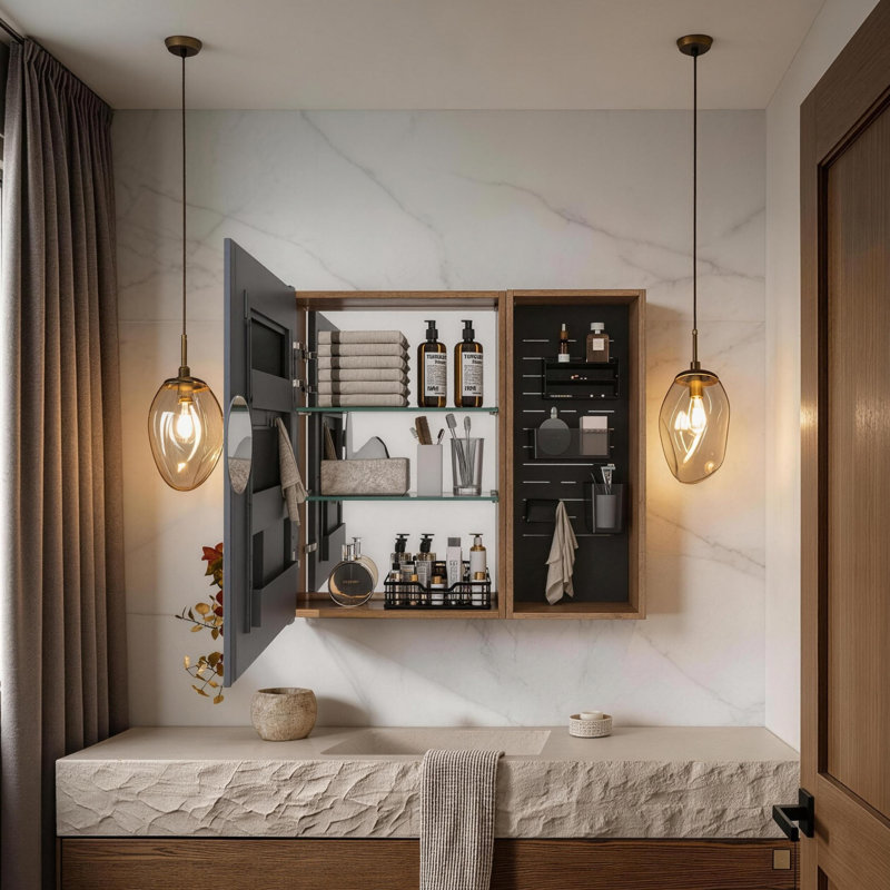 Armoires à pharmacie avec rangement, fixation murale moderne en bois 31,88 po pour la maison