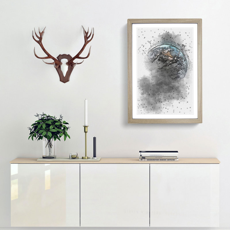Stars Surrounding Planet Earth - Picture Frame Graphic Art Print, 65cm H x 48cm W x 2cm D, Oak Framed