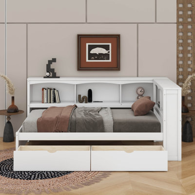 Lit de jour simple avec 2 tiroirs de rangement et ports USB
