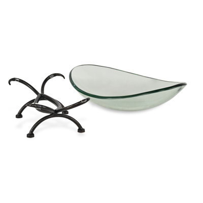 Olivan Tempered Glass Bowl & Metal Stand