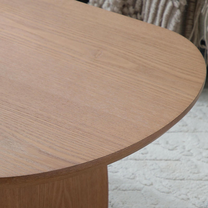 Modern Minimalist Oval Coffee Table With Sculpted Wood Legs, Brown