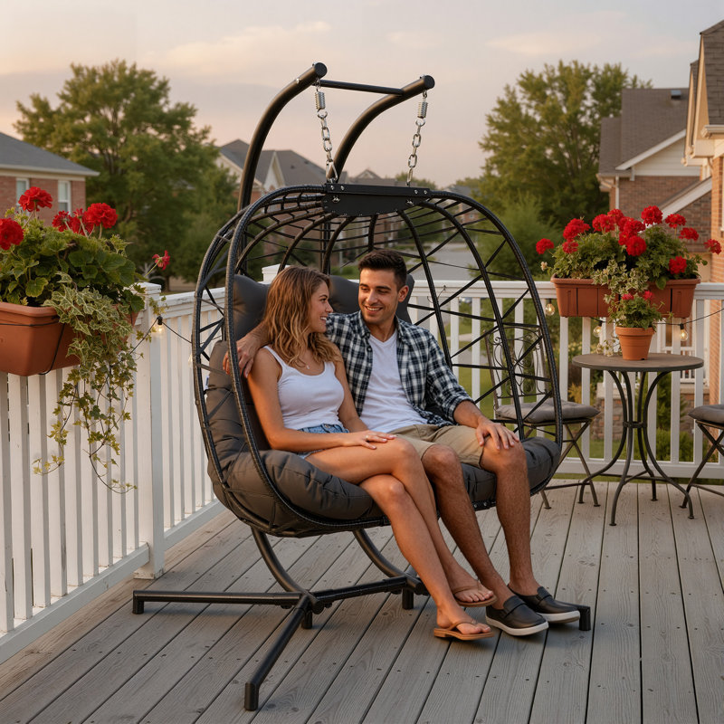 Balancelle d'extérieur / intérieure pour 2 personnes avec support Celyne, Gris / Gris foncé