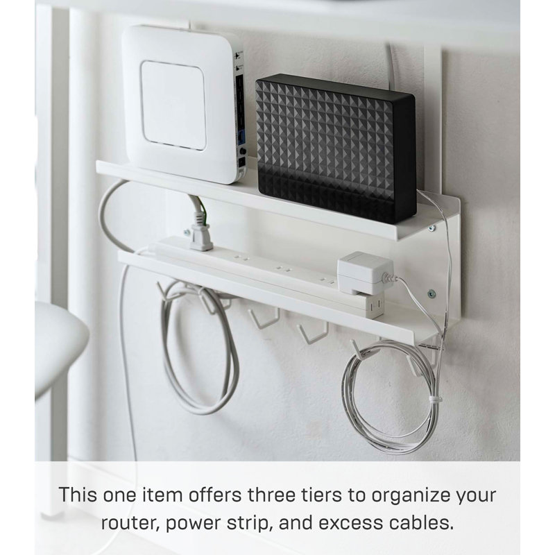 White Metal Under-Desk Cable and Router Storage Rack