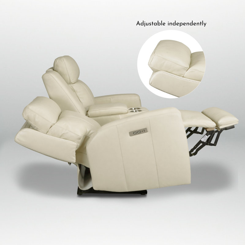 72" One Harnish Genuine Recliner Couch with USB & Type-C Ports and Drop Down Table Tray, Cream
