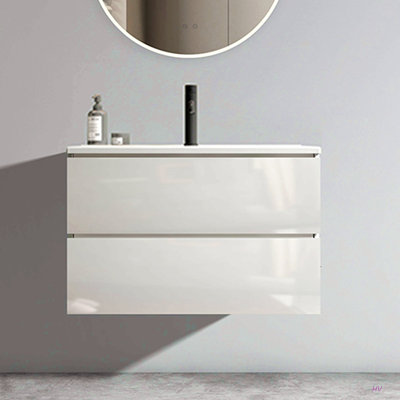 30" Wall Mount Bathroom Vanity With Ceramic Sink With Single Hole, Large Storage Floating Bathroom Vanity For Modern Bathroom, Pre-Assembled