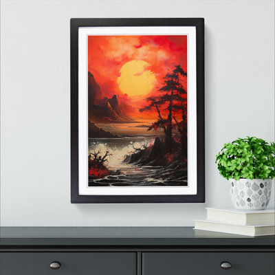 Japanese Sunset Gestural - Single Picture Frame Print on Wood