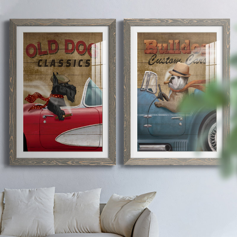 Old Dog Classics - ensemble de 2 peintures, H 31,5 po x l 47 po x P 1,5 po, Cadre en papier gris