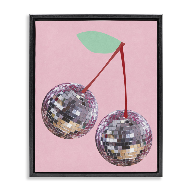 "Disco Ball Cherries", art mural encadré par Anna Quach, H 31 po x l 25 po, Cadre flottant noir de jais
