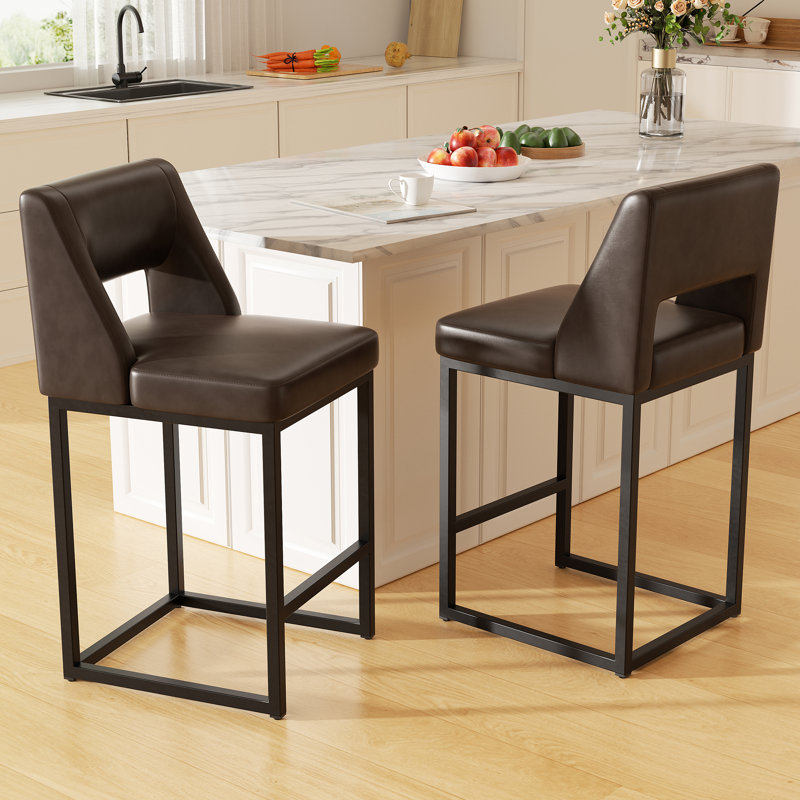 Upholstered Counter Height Bar Stool With Solid Wood Legs, Black