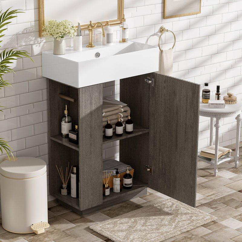 22" Single Bathroom Vanity With Ceramic Top, Dark Gray