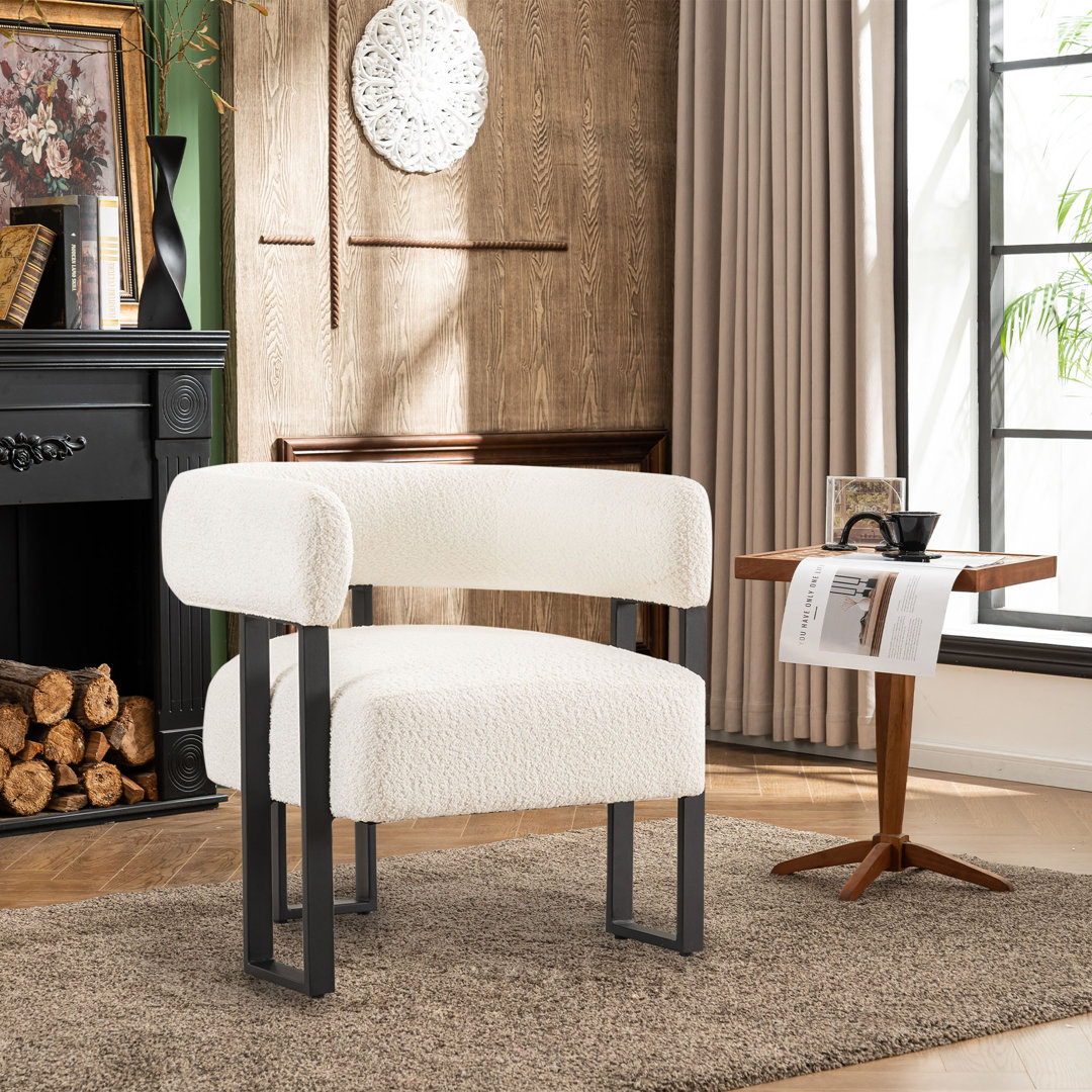 Jaytin Full Assembled Upholstered Armchair Boucle Fabric Accent Arm Chair Wingback Vanity Chair Ivy Bronx 