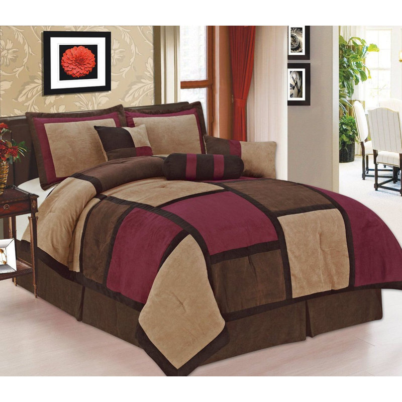 11516 Box Stitch Patchwork Comforter, Queen Comforter + 6 Additional Pieces