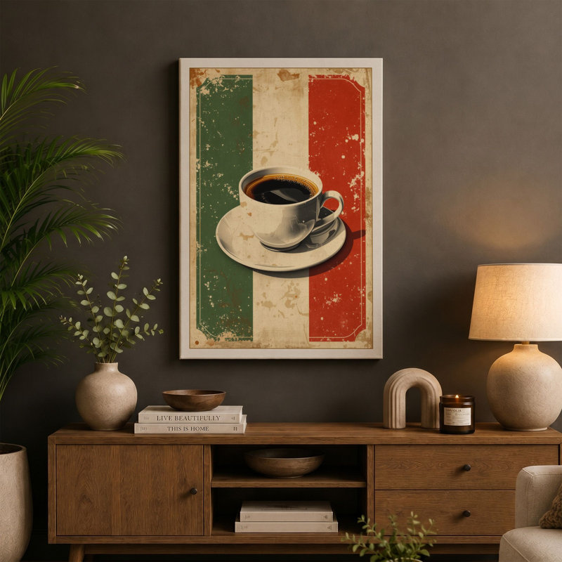 Italian Coffee Retro - Wrapped Canvas, 18x12 - 45.7 x 30.5 cm, Sage Border