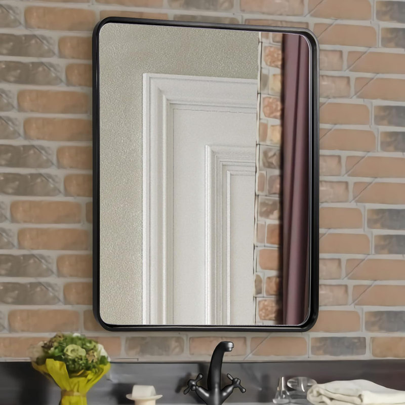 Contemporary Rectangle Bathroom Vanity Mirror | Stainless Steel Thick Frame, 32" x 24", Matte Black