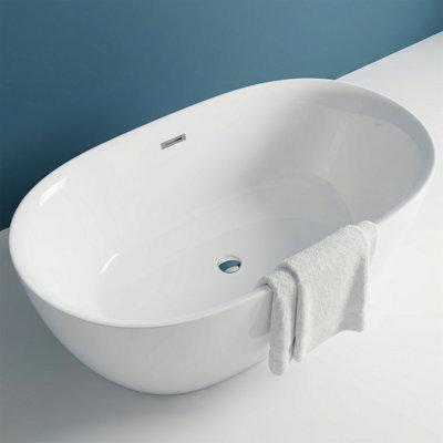 47" Acrylic Freestanding Elliptical Bathtub, Double-Wall Insulation, 600 lbs Load Capacity, Chrome Toe Tap Drain & Overflow