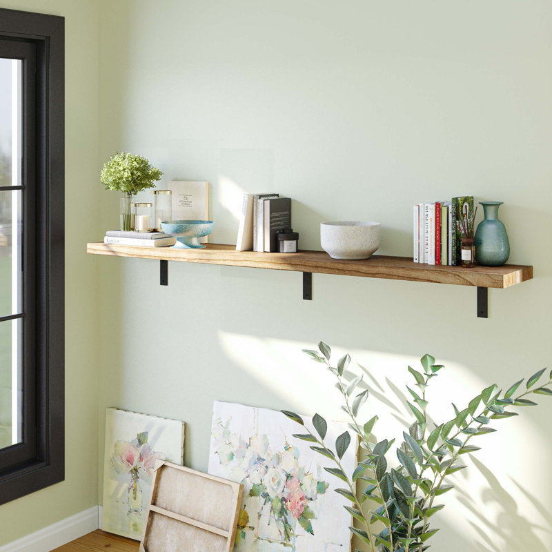 72 inch Long Floating Shelves for Wall, 100% Paulownia Wood Shelf for Wall Storage, Wall Mounted Bookshelves, 1.5 inch Thickness, Burnt