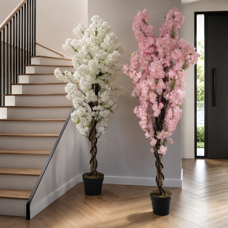 Plastic, Silk Artificial Arrangement in Planter, Pink