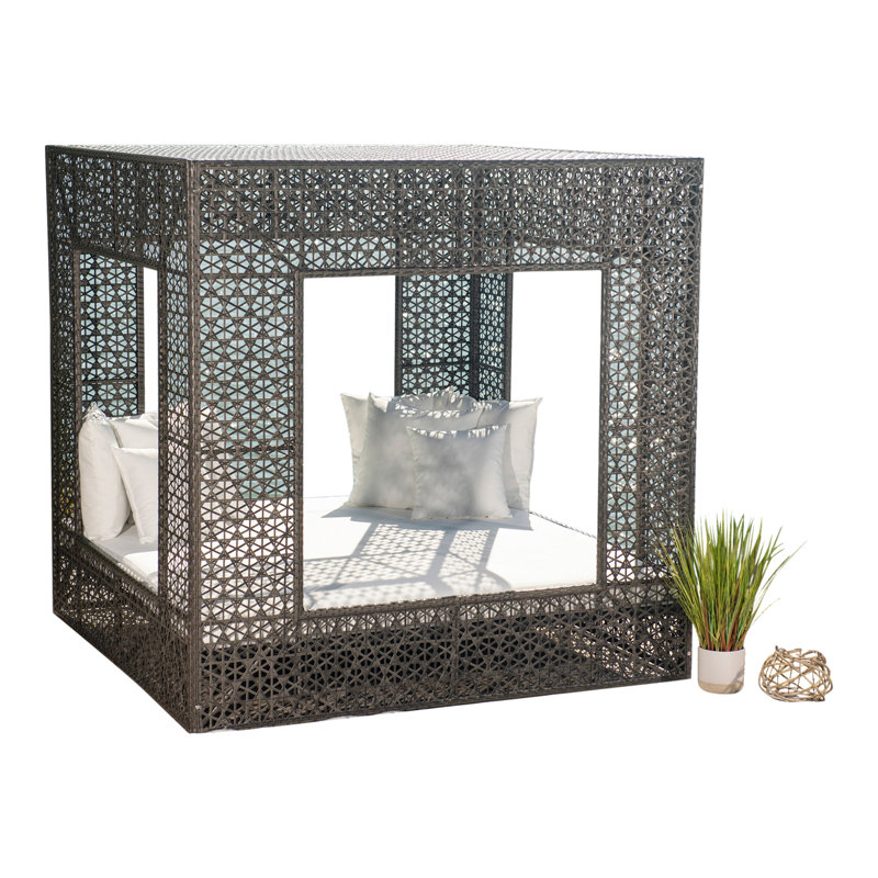 79" Wide Outdoor Wicker Rectangular Patio Daybed with Cushions, Standard