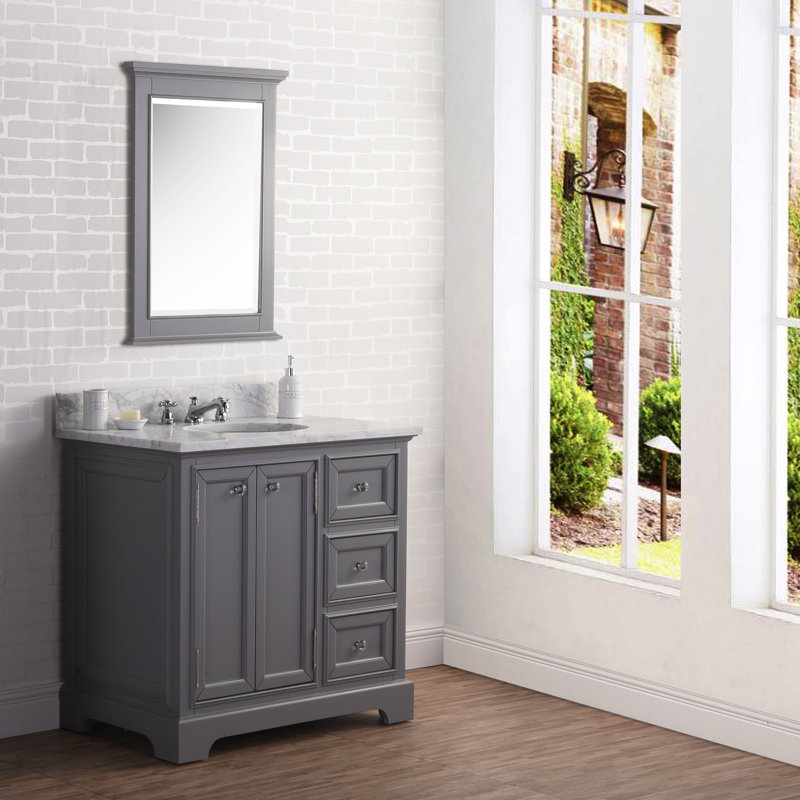 Derby 36" Carrara White Marble Countertop Bath Vanity with Faucet, No, White