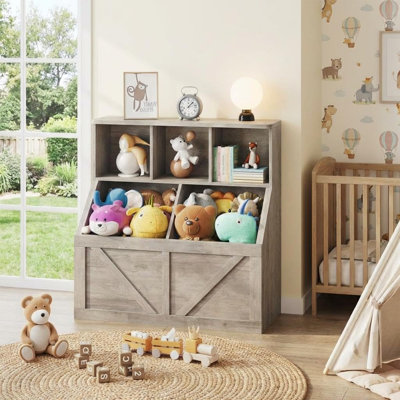 Bibliothèque pour enfants, bibliothèque pour enfants et rangement pour jouets, étagère de rangement pour jouets à 6 cubes, 2 grands bacs de rangement inférieurs