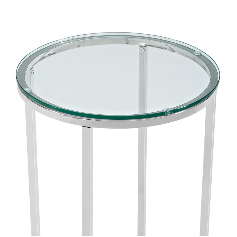 Leverette Glass Top Cross Legs End Table, Glass/Chrome