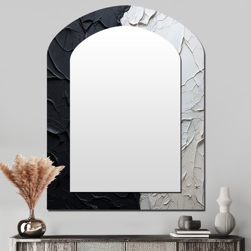 Minimalism Black And White Paint Corner - Coastal Arch Decorative Mirror, White Asymmetrical Wall Mirror, Printed Metal Art