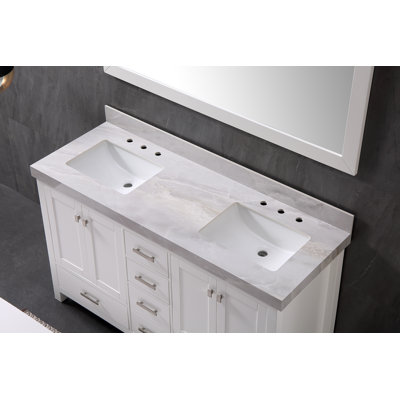 61" Porcelain Bathroom Vanity Top with Double Sink and 6 Holes, without Faucet