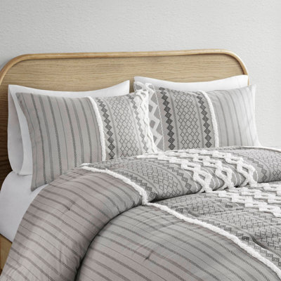 Cotton Printed Comforter Set with Chenille Gray King/Cal King
