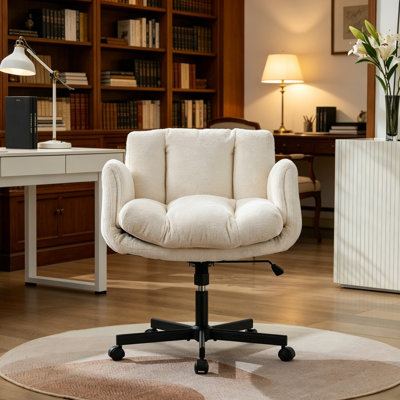 Adjustable Swivel Office Chair With 5-Gear Adjustable Armrests, Modern Chenille Fabric Ergonomic Computer Desk Chair For Home Office, Makeup, Bedroom