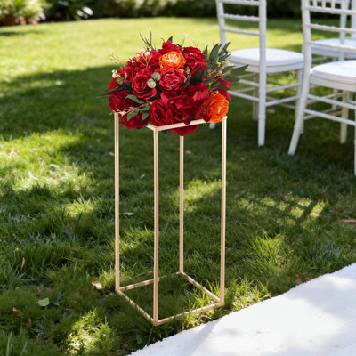 Wedding Flower Stand, 15.75-inch Column Flower Stand, Floral Stands with Acrylic Laminate, Rectangular Floral Display Rack for Wedding, Party, Birthday, Home, French Gold Stands