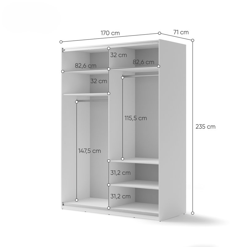 Swanhild Laminate Wardrobe, 235cm H x 170cm W x 71cm D