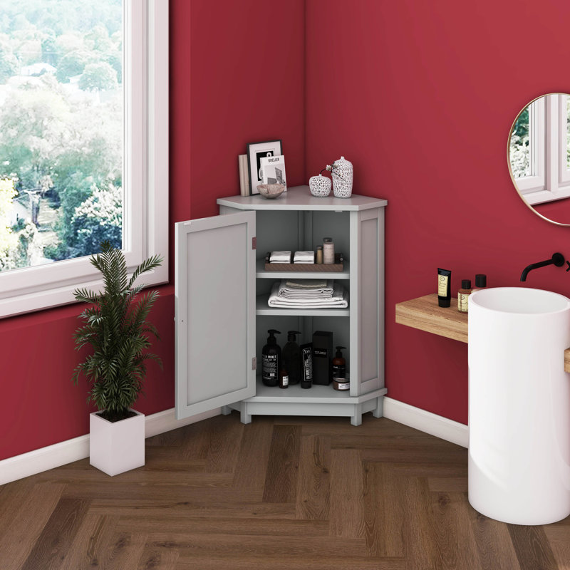 Bathroom Cabinet Triangle Corner Storage Cabinet With Adjustable Shelf Modern Style, Gray